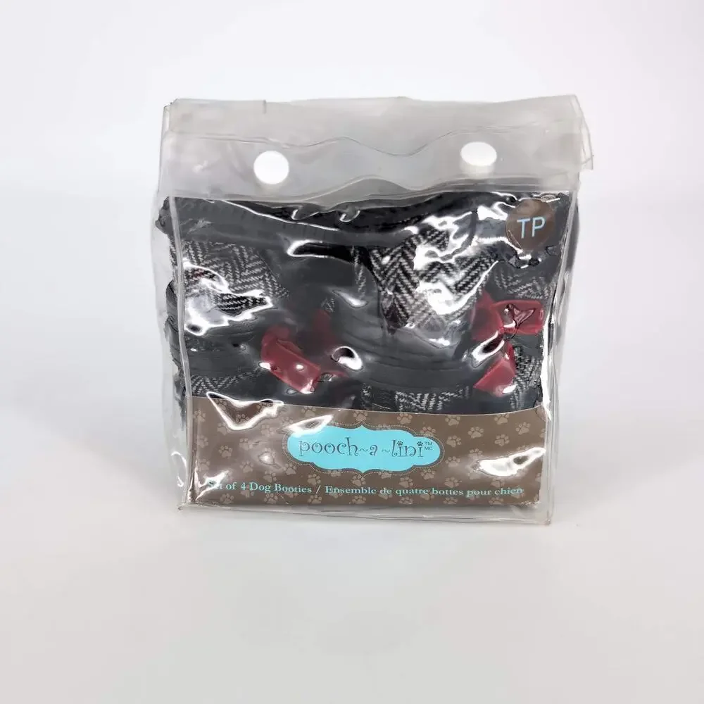 Pooch-A-Lini Pet Black & White Dog Booties with Carry Pouch - Set of FOUR - GUC